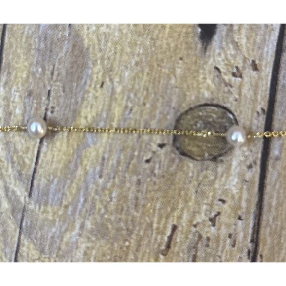 Floating Pearl Necklace 14k Gold Chain RCI 8 Pearls 2.36 Grams 17 Inches Long - Picture 6 of 16